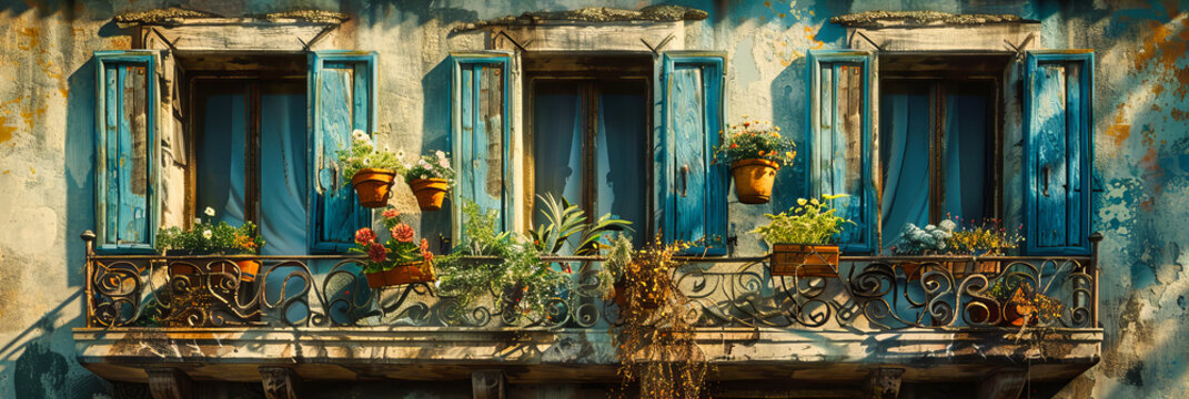 Timeless Window Elegance, Mediterranean Charm with Floral Accents, European Architectural Beauty