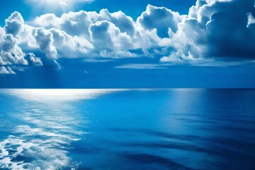 The front view in the morning sky is bright blue with clear white clouds. And the ocean deep indigo in daylight. Feeling calm, cool, relaxing.