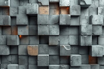 Rectangular Tiles arranged to create a Concrete wall. Polished, 3D Background formed from Futuristic blocks