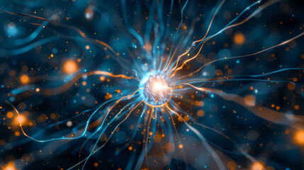 Fototapeta premium High-tech image of a neural network's last transmission, a bright flash before succumbing to darkness,