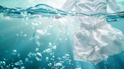 Laundry work ad with floating clothes in bubbles for effective detergent promotion