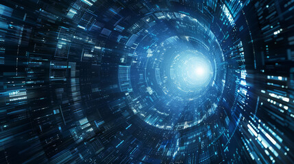 Fototapeta premium Visualization of the digital abyss, peering into the depths of an endless data chasm, seeking the unknown,