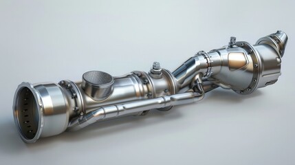 Catalytic converter with sensor flue gas (lambda sensor) on white background