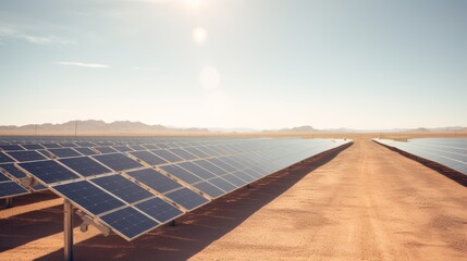 solar farm lined solar panels on the desert background 