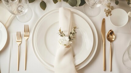 Luxurious wedding menu invitation card mockup on fine dining table setting in fancy restaurant