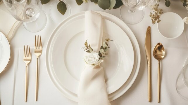 Luxurious wedding menu invitation card mockup on fine dining table setting in fancy restaurant