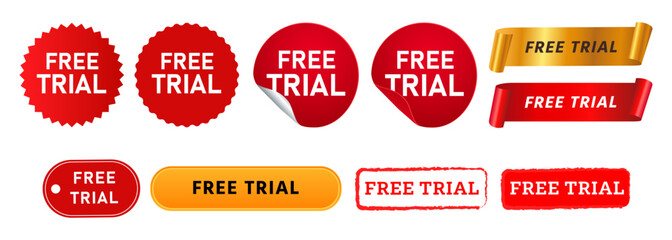 free trial stamp label sticker and button sign for promotion offer special sale