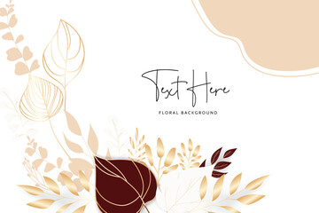 gold monoline leaves floral background template