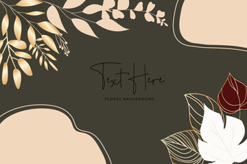 gold monoline leaves floral background template