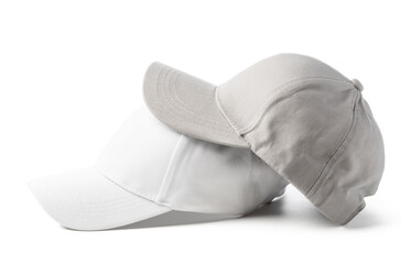 Two Basic Baseball Caps Positioned Side by Side on a White Background