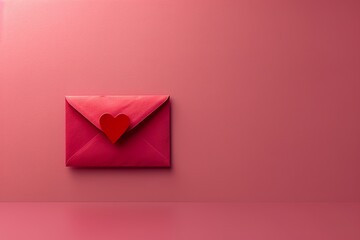 Valentines Day concept. Flat lay composition of pastel pink background and red envelope with letter