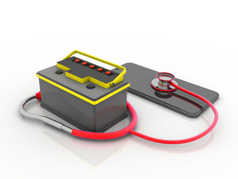 3d rendering Transmitter WiFi with stethoscope connected invertor battery
