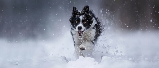 Running Border Collie in the snow
