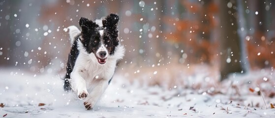 Running Border Collie in the snow
