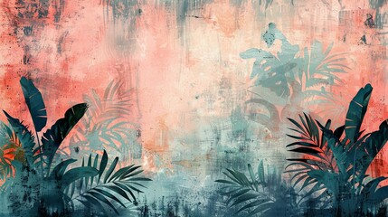 Abstract composition with muted tropical tree patterns, offering a minimalist and modern aesthetic.