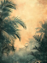 Abstract composition with muted tropical tree patterns, offering a minimalist and modern aesthetic.