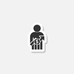 Salary increase icon sticker isolated on gray background