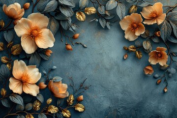 Vintage luxury floral background with golden flowers