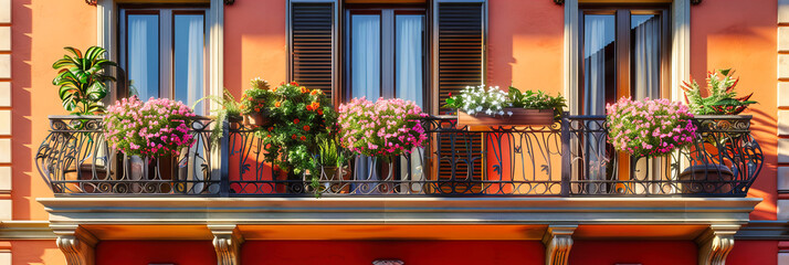 Tuscan House with Colorful Balcony, Floral Charm in Italian Summer, Picturesque Village Life