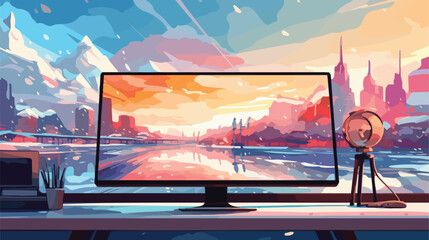 Photoshop vector illustration with software on desk