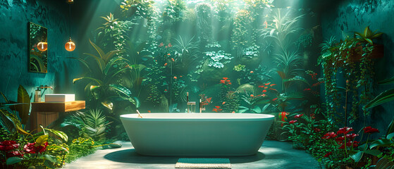 Underwater Theme in Home Aquarium, Exotic Fish and Green Plants, Tropical Water Garden, Indoor Nature and Relaxation - obrazy, fototapety, plakaty