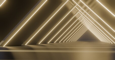 Obraz premium Futuristic architecture background empty geometric interior with glowing lamps in dark tunnel 3d render