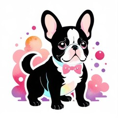 Image of a cute puppy. Cartoon French bulldog sticker. 
