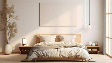 White Bed 3d Render Of A Classic Tufted Against Background.Wooden Bedroom Wall Decor 3d Rendering Of Interior Design With Texture And Mock Up Furniture For Home Background