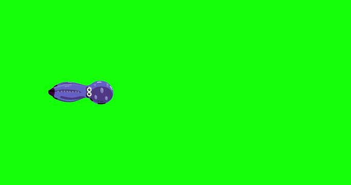 Swimming cartoon animation octopus loop left right small greenbox. No bubbles version, character only. Cute animal isolated.