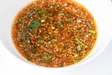 Sweet chili mix roasted crushed peanuts sauce usually serve with deep fried tofu, taro, radish and corn.