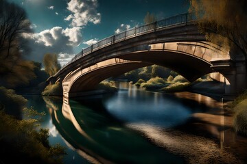 A scenic composition of a bridge over a meandering river, the play of light and shadows...