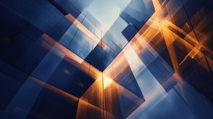Futuristic urban geometry, illuminating cityscape through glass perspectives