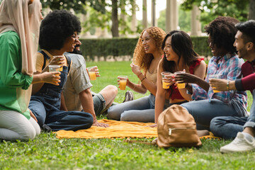 Diverse Group of Friends Enjoying a Picnic in the Park