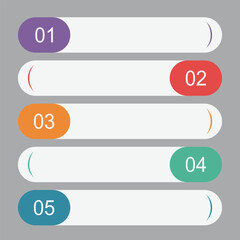 Obraz premium Funnel, ribbon infographic template or element with 5 step, process, option, colorful, circle, button, tag, stair, ladder, rectangular, circular, label for sale slide