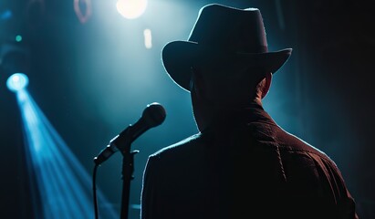 Silhouette of a cowboy singer performing on stage