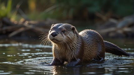Fototapeta premium otter playing in the water ai gene