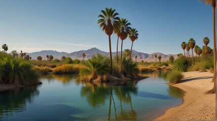 Obraz premium water ecosystem in the middle of desert land ai generated