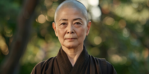 portrait of an Asian female monk, generative AI