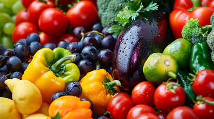 Beautiful background of a set of vegetables and fruits. AI.
