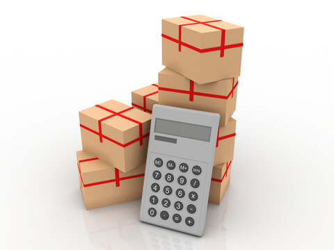 3d rendering Cardboard boxes with calculator