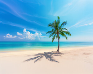 Fototapeta na wymiar palm tree on the beach in Maldives, with blue sea and white sand