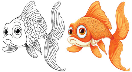 Black and white versus colored goldfish vector art - 781864392