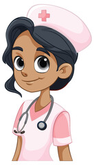 Cartoon of a smiling nurse with stethoscope