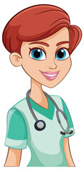 Cartoon of a smiling nurse in medical attire - 781864544