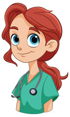 Cartoon of a smiling female nurse with stethoscope. - 781864734