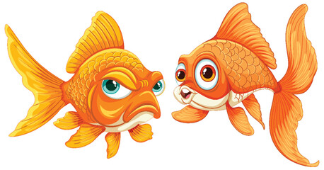 Two cartoon goldfish facing each other, vibrant colors.