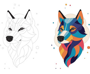 vector coloring page and illustration of a wolf 