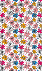 hand drawn vector floral pattern in bright colors of yellow blue pink and magenta