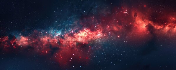 A cosmic red nebula bursting with brilliant star formation, creating a vibrant and dynamic spectacle in the vast universe.