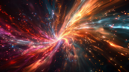 Fototapeta premium Colorful explosion of light and fire in space for background